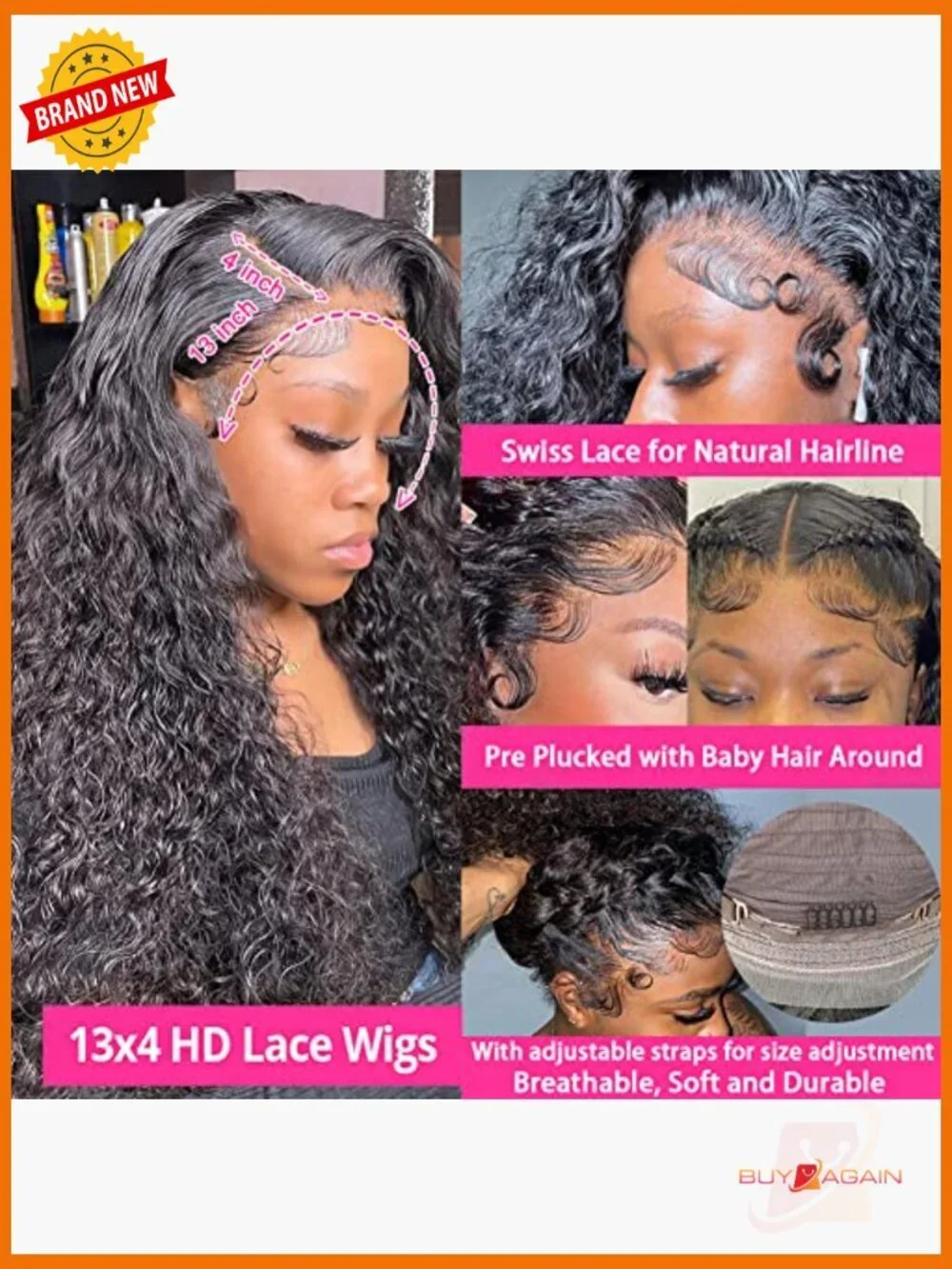 Deep Wave Lace Front Wig Human Hair 180% Density 13x4 HD Lace Pre Plucked